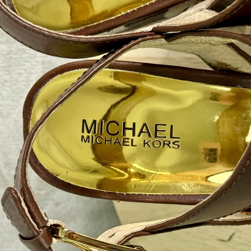 Michael Michael Kors Zebra Print Platform Sandals Brown Leather AB11K Size 8.5M